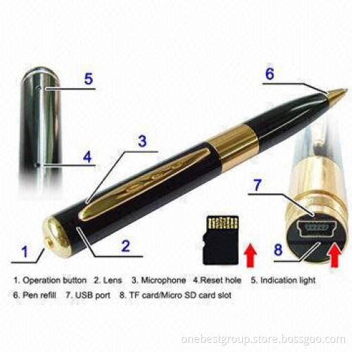 Pen Camera with LED Indicator, Supports External Micro SD Card Up to 16GB
